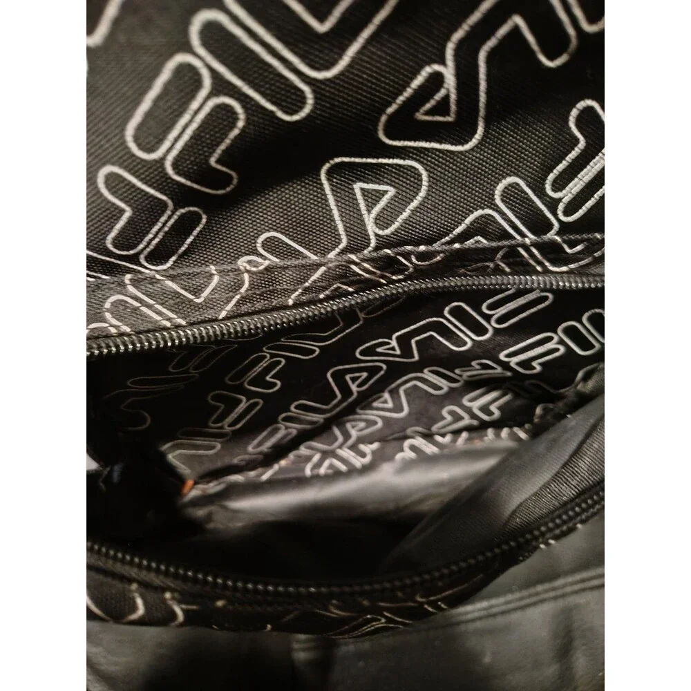 FILA Mini Backpack Black/White Logo Print Zip Closure Adjustable Straps
